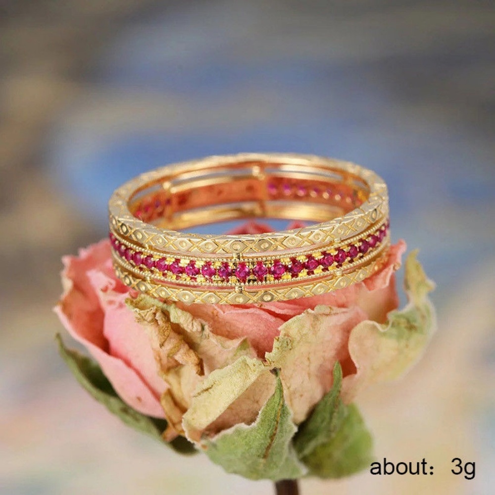 Gold Plated Gorgeous Round Cut Ruby Wedding Ring - Picture 5 of 5